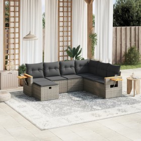 Set de sofás de jardín 7 piezas con cojines ratán PE gris de , Conjuntos de jardín - Ref: Foro24-3265547, Precio: 427,95 €, D...