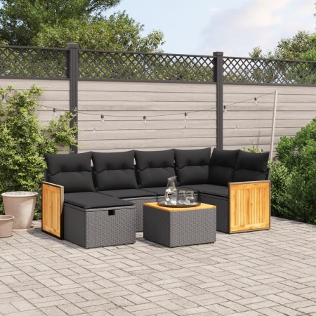 Set de comedor de jardín 7 pzas y cojines ratán sintético negro de , Conjuntos de jardín - Ref: Foro24-3265738, Precio: 421,8...