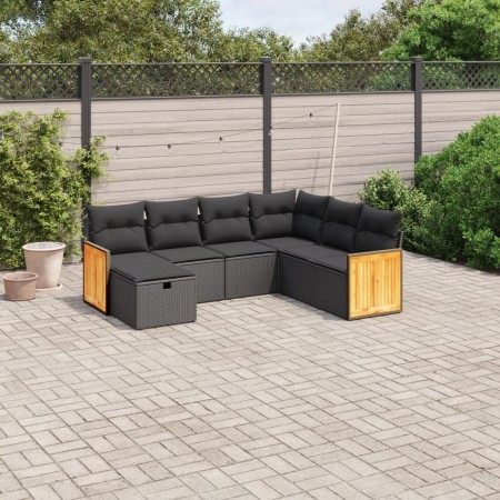 Set de comedor de jardín 7 pzas y cojines ratán sintético negro de , Conjuntos de jardín - Ref: Foro24-3265759, Precio: 445,9...