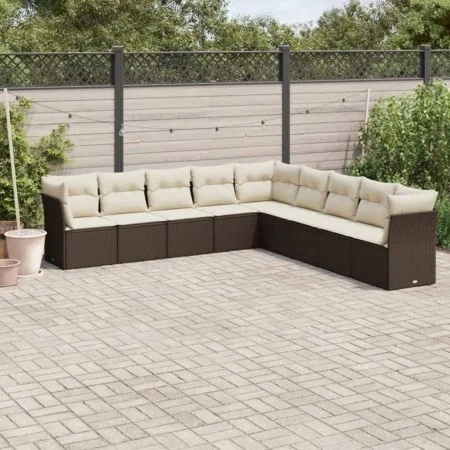 Set de sofás de jardín 9 pzas y cojines ratán sintético marrón de , Conjuntos de jardín - Ref: Foro24-3217783, Precio: 591,09...