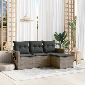 Set de sofás de jardín 4 pzas y cojines ratán sintético gris de , Conjuntos de jardín - Ref: Foro24-3220069, Precio: 243,23 €...