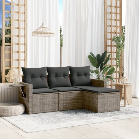 Set de sofás de jardín 4 pzas y cojines ratán sintético gris de , Conjuntos de jardín - Ref: Foro24-3220069, Precio: 243,23 €...
