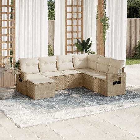Set sofás de jardín 7 piezas y cojines ratán sintético beige de , Conjuntos de jardín - Ref: Foro24-3220497, Precio: 446,37 €...