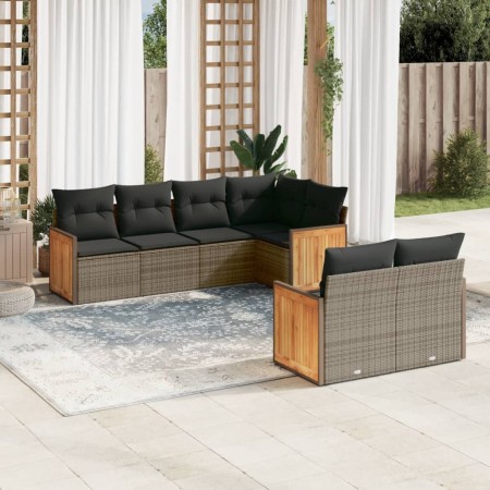 Set de sofás de jardín 7 piezas con cojines ratán PE gris de , Conjuntos de jardín - Ref: Foro24-3227824, Precio: 469,78 €, D...