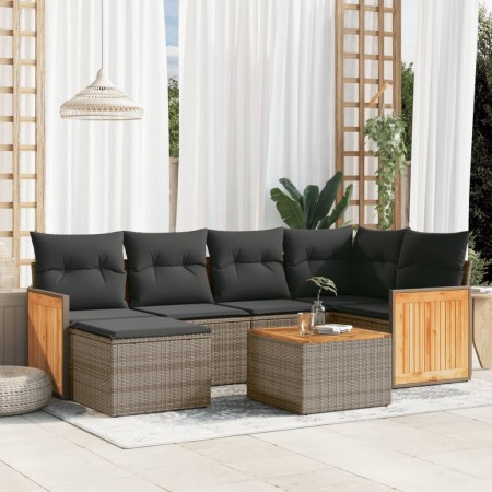 Set de sofás de jardín 7 piezas con cojines ratán PE gris de , Conjuntos de jardín - Ref: Foro24-3227866, Precio: 402,00 €, D...