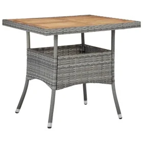 Mesa comedor para jardín ratán sintético madera de acacia gris de vidaXL, Mesas de jardín - Ref: Foro24-46172, Precio: 129,93...