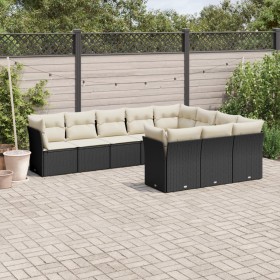 Set de sofás de jardín 10 pzas cojines ratán sintético negro de , Conjuntos de jardín - Ref: Foro24-3250055, Precio: 592,08 €...