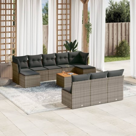 Set de sofás de jardín 11 pzas y cojines ratán sintético gris de , Conjuntos de jardín - Ref: Foro24-3256200, Precio: 575,61 ...