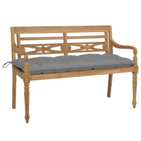Banco Batavia de teca maciza con cojín gris 120 cm de , Bancos de jardín - Ref: Foro24-3062170, Precio: 233,38 €, Descuento: %