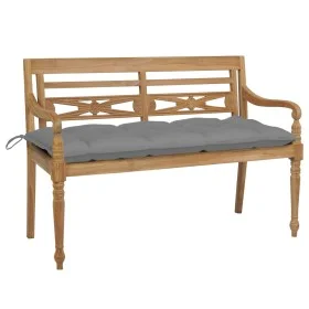 Bank aus massivem Teakholz Batavia mit grauem Kissen 120 cm von , Gartenbänke - Ref: Foro24-3062170, Preis: 229,09 €, Rabatt: %