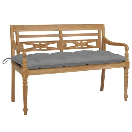 Banco Batavia de teca maciza con cojín gris 120 cm de , Bancos de jardín - Ref: Foro24-3062170, Precio: 229,09 €, Descuento: %