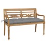 Banco Batavia de teca maciza con cojín gris 120 cm de , Bancos de jardín - Ref: Foro24-3062170, Precio: 233,38 €, Descuento: %