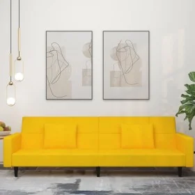 Sofá cama de 2 plazas con dos almohadas terciopelo amarillo de , Sofás - Ref: Foro24-375822, Precio: 269,70 €, Descuento: %
