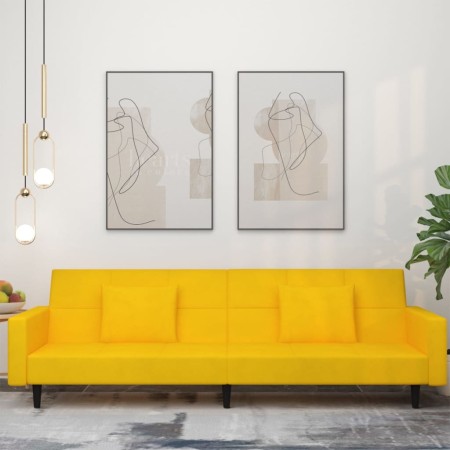 Sofá cama de 2 plazas con dos almohadas terciopelo amarillo de , Sofás - Ref: Foro24-375822, Precio: 274,44 €, Descuento: %