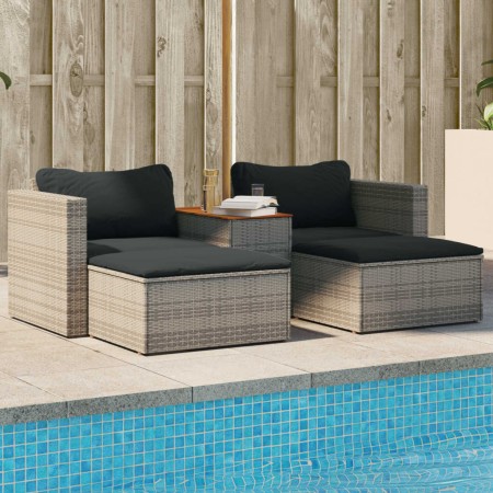 Set sofás jardín y cojines 5 pzas ratán sintético acacia gris de , Sofás de exterior - Ref: Foro24-365726, Precio: 321,35 €, ...