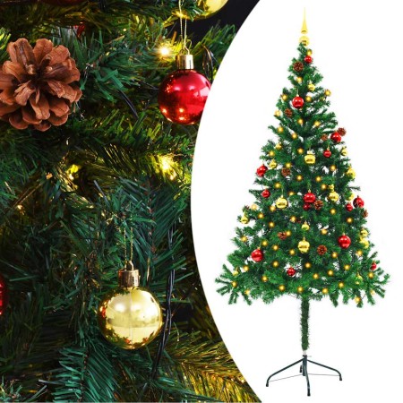 Árbol de Navidad preiluminado con luces y bolas verde 180 cm en Decoración Festiva y Estacional | Comprar online en Foru.es