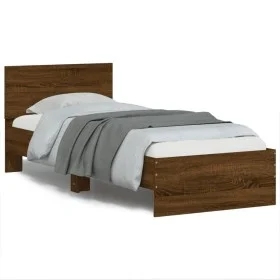 Bettgestell, Kopfteil, LED-Leuchten, Eiche braun, 90 x 190 cm von , Betten und Lattenroste - Ref: Foro24-838840, Preis: 112,3...