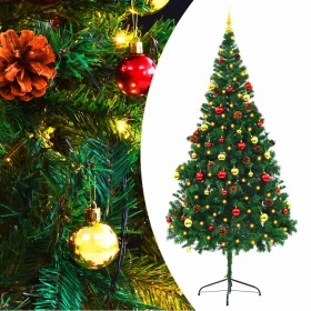 Árbol de Navidad preiluminado con luces y bolas verde 210 cm en Decoración Festiva y Estacional | Comprar online en Foru.es