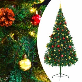 Árbol de Navidad preiluminado con luces y bolas verde 210 cm en Decoración Festiva y Estacional | Comprar online en Foru.es