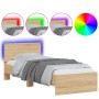 Estructura de cama cabecero luces LED roble Sonoma 90x190 cm de , Camas y somieres - Ref: Foro24-838836, Precio: 113,57 €, De...