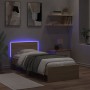 Estructura de cama cabecero luces LED roble Sonoma 90x190 cm de , Camas y somieres - Ref: Foro24-838836, Precio: 113,57 €, De...