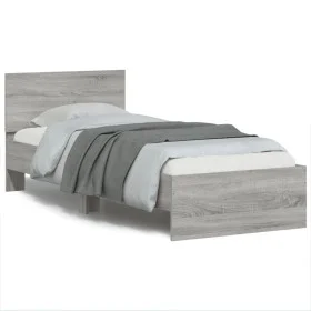 Bed frame headboard LED lights Sonoma gray 75x190 cm by , Beds and slatted bases - Ref: Foro24-838846, Price: 110,41 €, Disco...