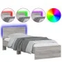 Bed frame headboard LED lights Sonoma gray 75x190 cm by , Beds and slatted bases - Ref: Foro24-838846, Price: 110,41 €, Disco...
