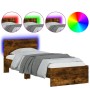 Estructura de cama cabecero luces LED roble ahumado 75x190 cm de , Camas y somieres - Ref: Foro24-838845, Precio: 109,64 €, D...