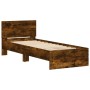 Estructura de cama cabecero luces LED roble ahumado 75x190 cm de , Camas y somieres - Ref: Foro24-838845, Precio: 109,64 €, D...
