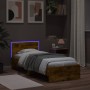Estructura de cama cabecero luces LED roble ahumado 75x190 cm de , Camas y somieres - Ref: Foro24-838845, Precio: 109,64 €, D...