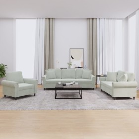 Juego de sofás con cojines 3 piezas terciopelo gris claro de , Sofás - Ref: Foro24-3202190, Precio: 794,20 €, Descuento: %