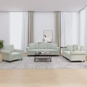 Sofagarnitur mit Kissen, 3-teilig, hellgrauer Samt von , Sofas - Ref: Foro24-3202190, Preis: 781,16 €, Rabatt: %