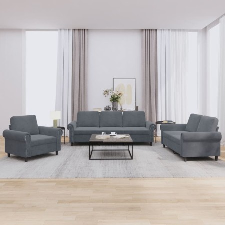 Juego de sofás con cojines 3 piezas terciopelo gris oscuro de , Sofás - Ref: Foro24-3202171, Precio: 718,70 €, Descuento: %