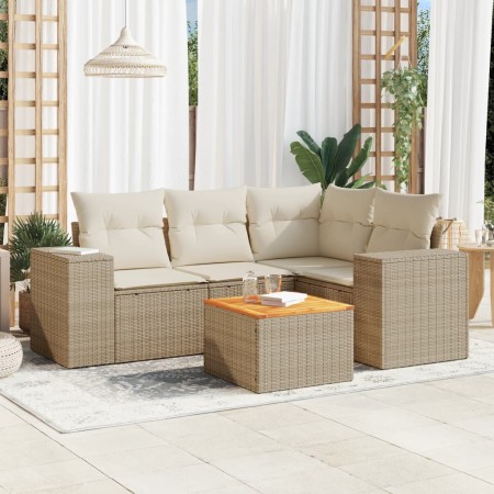 Juego de sofás jardín con cojines 5 pzas ratán sintético beige de , Conjuntos de jardín - Ref: Foro24-3257759, Precio: 400,28...