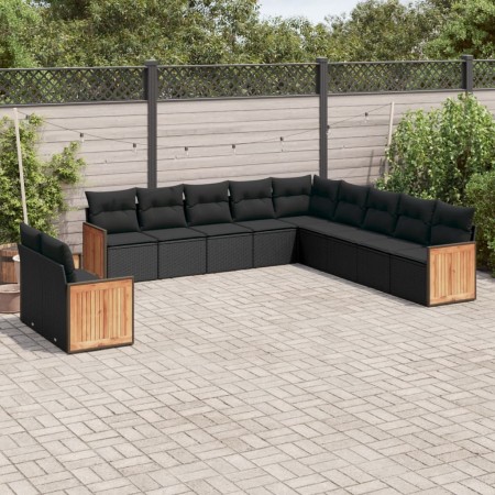 Set de sofás de jardín 11 pzas y cojines ratán sintético negro de , Conjuntos de jardín - Ref: Foro24-3260207, Precio: 735,74...