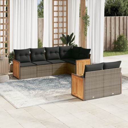 Set de sofás de jardín 7 piezas con cojines ratán PE gris de , Conjuntos de jardín - Ref: Foro24-3260226, Precio: 493,66 €, D...