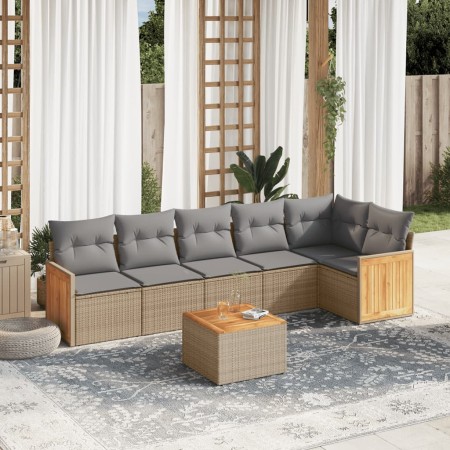 Set sofás de jardín 7 piezas y cojines ratán sintético beige de , Conjuntos de jardín - Ref: Foro24-3260078, Precio: 446,44 €...