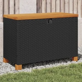 Black rattan acacia wood garden storage box 80x40x48 cm by , Outdoor storage boxes - Ref: Foro24-366282, Price: 112,09 €, Dis...