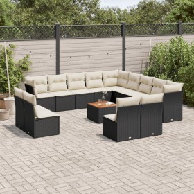 Set sofás de jardín 14 pzas con cojines ratán sintético negro de , Conjuntos de jardín - Ref: Foro24-3223935, Precio: 760,76 ...