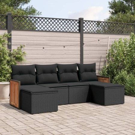 Set de sofás de jardín 6 piezas y cojines ratán sintético negro de , Conjuntos de jardín - Ref: Foro24-3260298, Precio: 367,1...