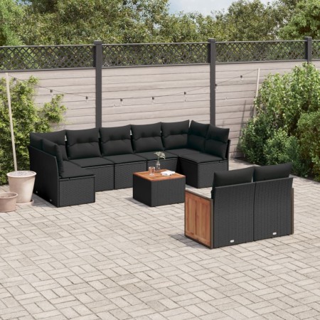 Set de sofás de jardín 10 pzas cojines ratán sintético negro de , Conjuntos de jardín - Ref: Foro24-3260375, Precio: 634,63 €...