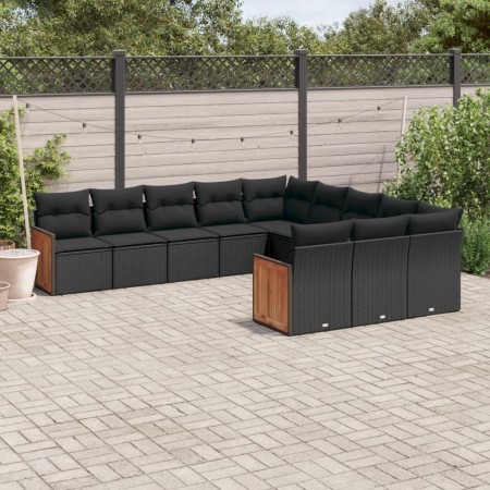 Set de sofás de jardín 11 pzas y cojines ratán sintético negro de , Conjuntos de jardín - Ref: Foro24-3260508, Precio: 687,99...