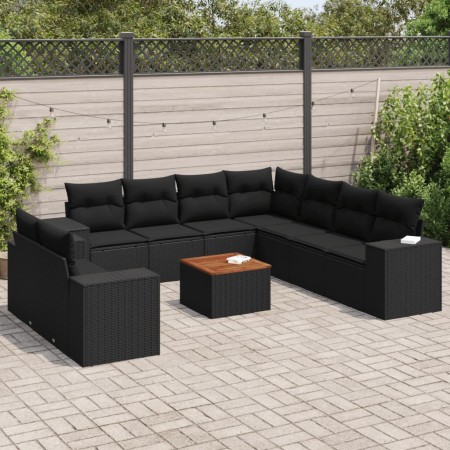 Set de sofás de jardín 10 pzas cojines ratán sintético negro de , Conjuntos de jardín - Ref: Foro24-3225509, Precio: 730,01 €...