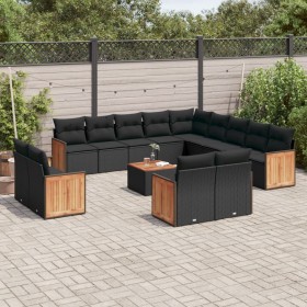 Set sofás de jardín 14 pzas con cojines ratán sintético negro de , Conjuntos de jardín - Ref: Foro24-3260613, Precio: 906,48 ...
