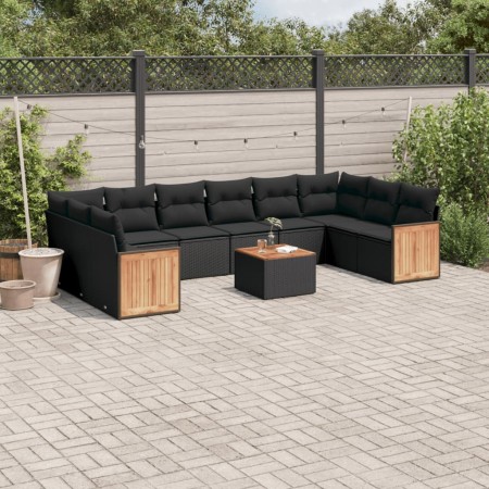 Set de sofás de jardín 11 pzas y cojines ratán sintético negro de , Conjuntos de jardín - Ref: Foro24-3260410, Precio: 649,27...