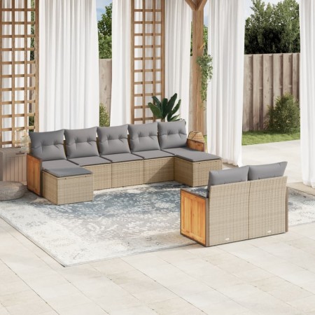 Set de sofás de jardín 9 pzas con cojines ratán sintético beige de , Conjuntos de jardín - Ref: Foro24-3260484, Precio: 563,9...