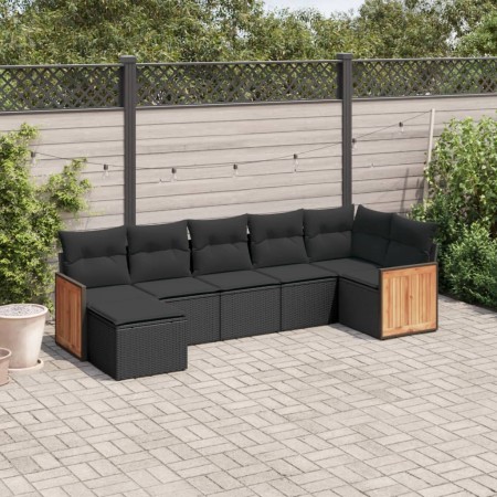 Set de comedor de jardín 7 pzas y cojines ratán sintético negro de , Conjuntos de jardín - Ref: Foro24-3260270, Precio: 438,2...