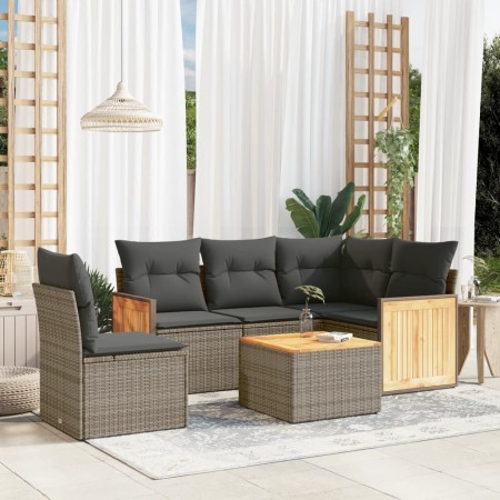 Set de muebles de jardín 6 pzas y cojines ratán sintético gris de , Conjuntos de jardín - Ref: Foro24-3260065, Precio: 376,42...