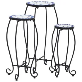 Mosaic tables 3 units blue and white ceramic by , Pot stands - Ref: Foro24-46702, Price: 94,95 €, Discount: %