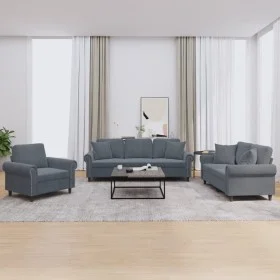 Dreiteiliges Sofaset mit dunkelgrauen Samtkissen. von , Sofas - Ref: Foro24-3202191, Preis: 717,86 €, Rabatt: %